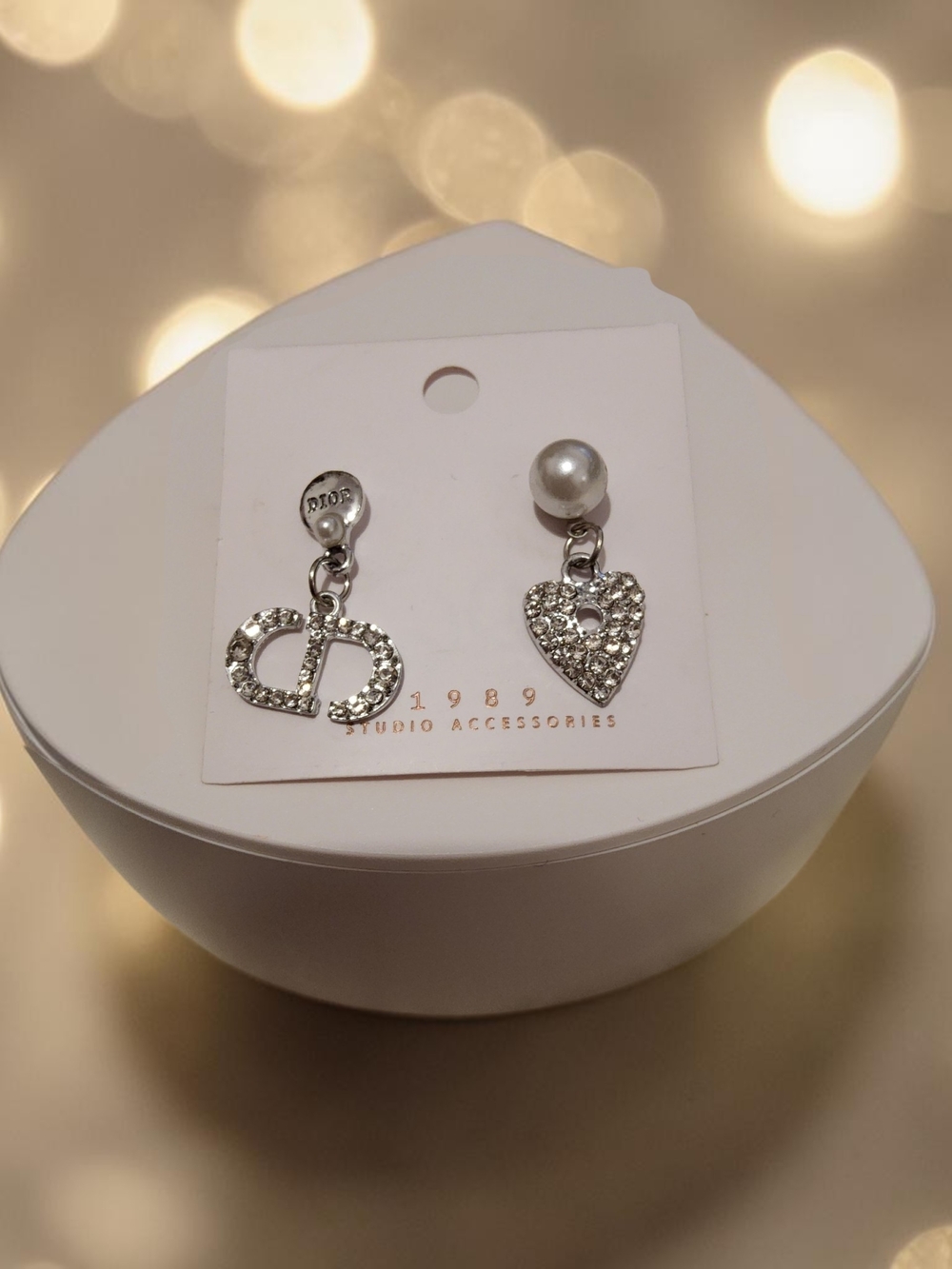 Silver Crystal Heart & Monogram Dangle Earrings